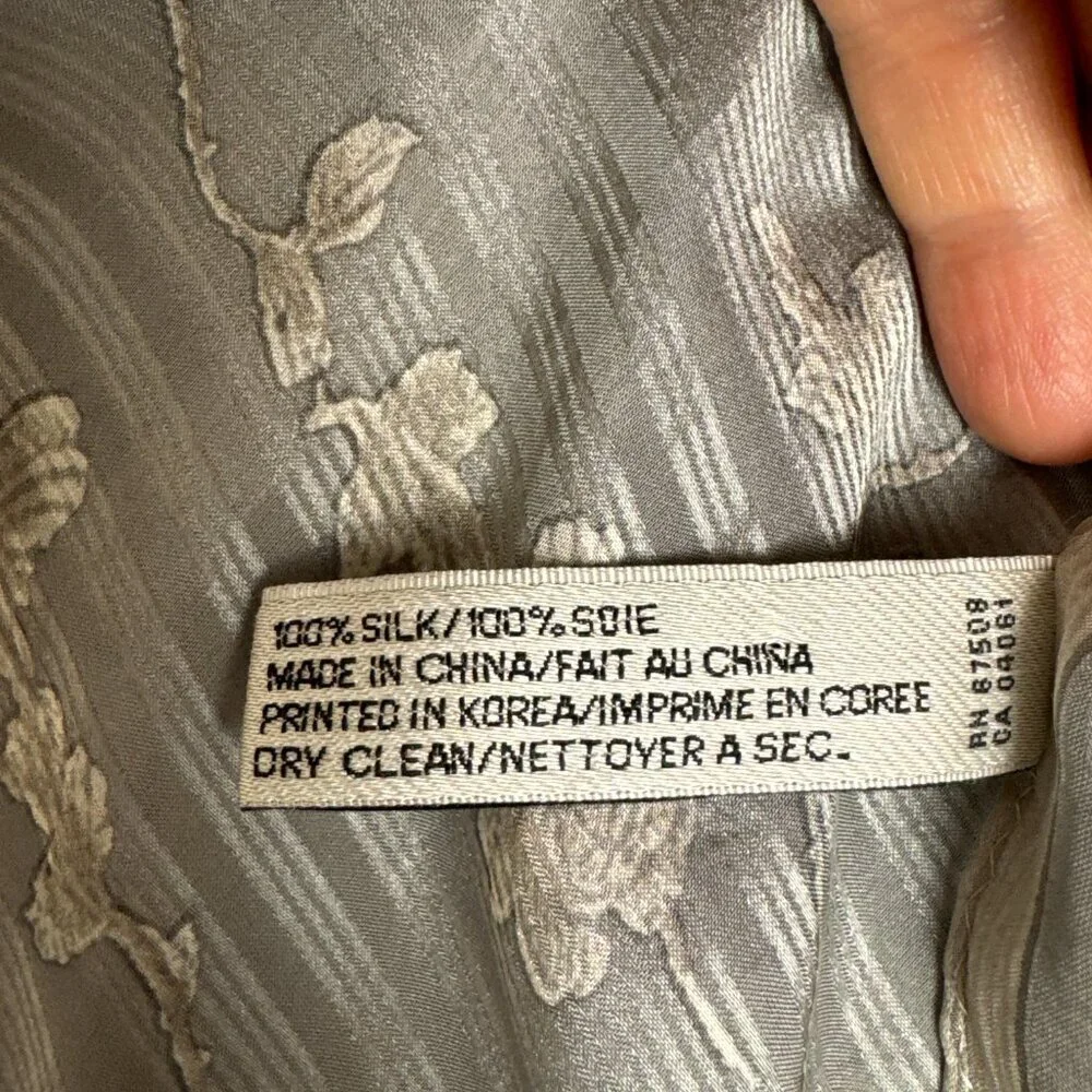 Anne Klein Silk scarf Gray Floral Stripped